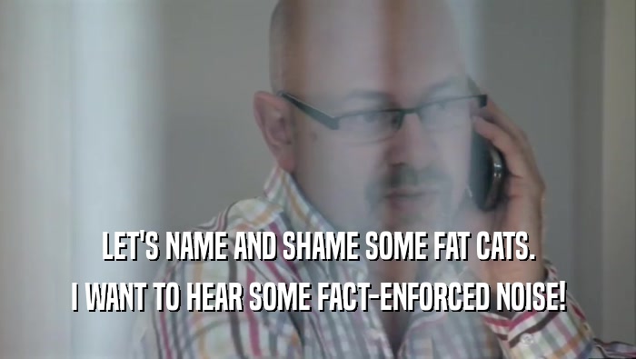 LET'S NAME AND SHAME SOME FAT CATS. I WANT TO HEAR SOME FACT-ENFORCED NOISE! 