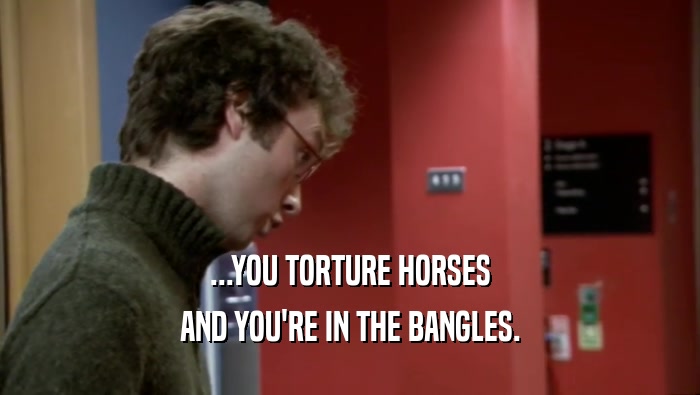 ...YOU TORTURE HORSES AND YOU'RE IN THE BANGLES. 
