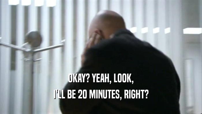 OKAY? YEAH, LOOK, I'LL BE 20 MINUTES, RIGHT? 