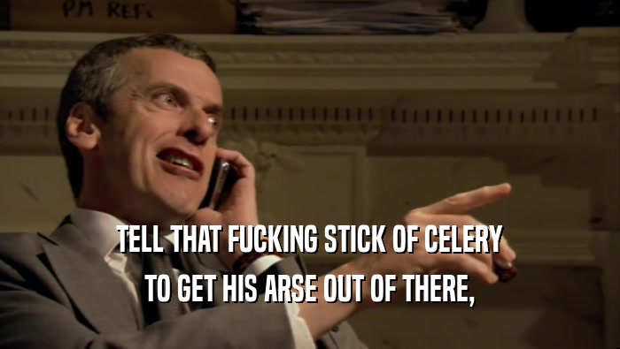 TELL THAT FUCKING STICK OF CELERY TO GET HIS ARSE OUT OF THERE, 