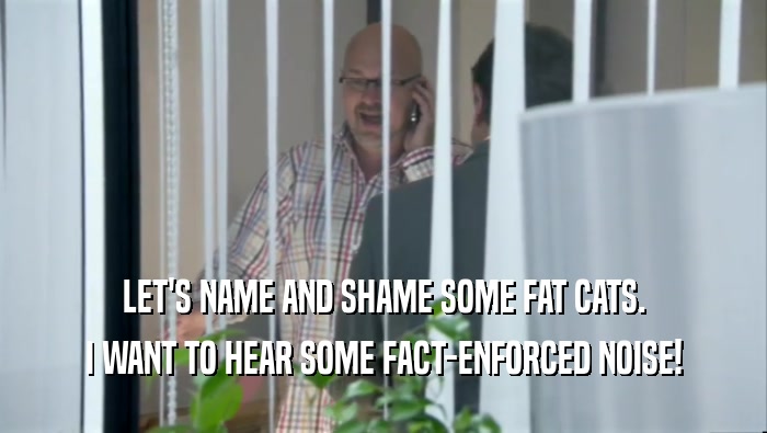 LET'S NAME AND SHAME SOME FAT CATS. I WANT TO HEAR SOME FACT-ENFORCED NOISE! 