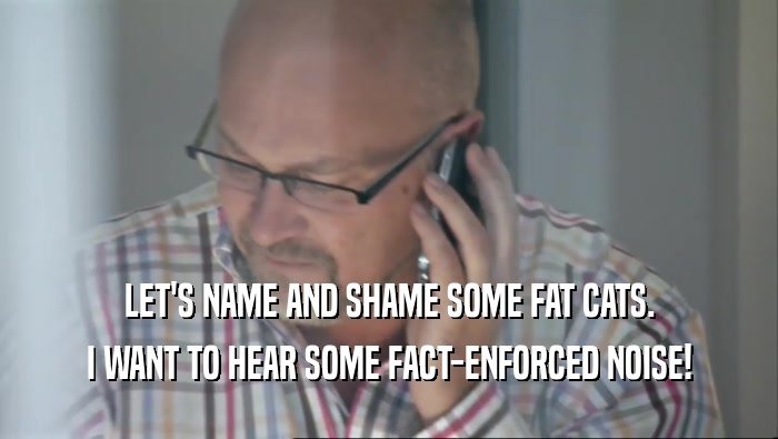 LET'S NAME AND SHAME SOME FAT CATS. I WANT TO HEAR SOME FACT-ENFORCED NOISE! 