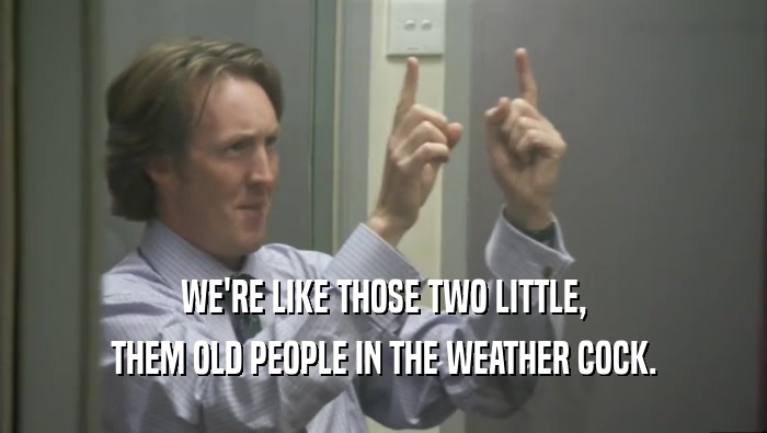WE'RE LIKE THOSE TWO LITTLE, THEM OLD PEOPLE IN THE WEATHER COCK. 