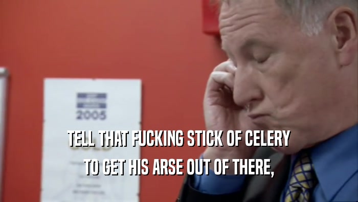 TELL THAT FUCKING STICK OF CELERY TO GET HIS ARSE OUT OF THERE, 
