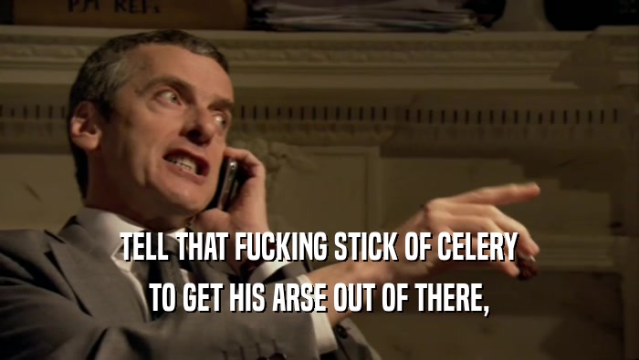 TELL THAT FUCKING STICK OF CELERY TO GET HIS ARSE OUT OF THERE, 