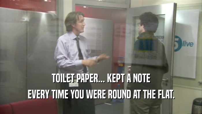 TOILET PAPER... KEPT A NOTE EVERY TIME YOU WERE ROUND AT THE FLAT. 