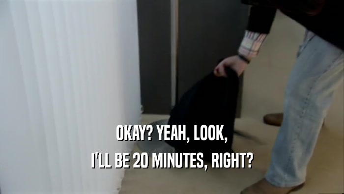 OKAY? YEAH, LOOK, I'LL BE 20 MINUTES, RIGHT? 