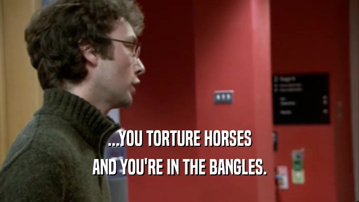 ...YOU TORTURE HORSES AND YOU'RE IN THE BANGLES. 