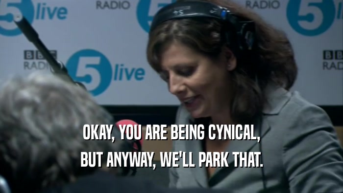 OKAY, YOU ARE BEING CYNICAL, BUT ANYWAY, WE'LL PARK THAT. 