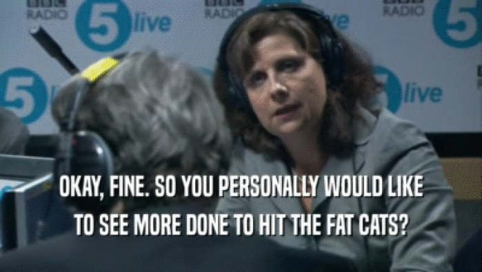 OKAY, FINE. SO YOU PERSONALLY WOULD LIKE TO SEE MORE DONE TO HIT THE FAT CATS? 