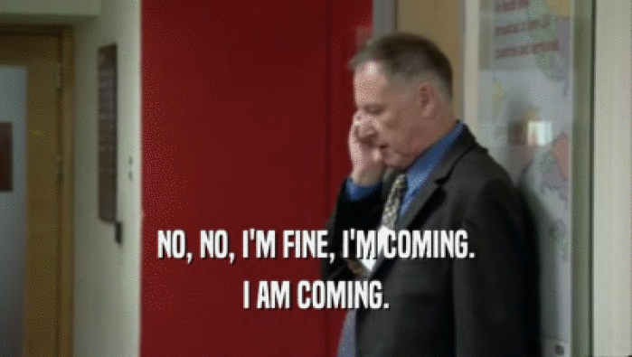 NO, NO, I'M FINE, I'M COMING. I AM COMING. 