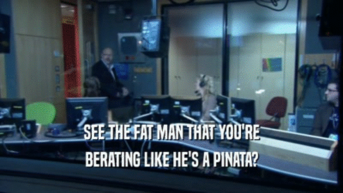 SEE THE FAT MAN THAT YOU'RE BERATING LIKE HE'S A PINATA? 