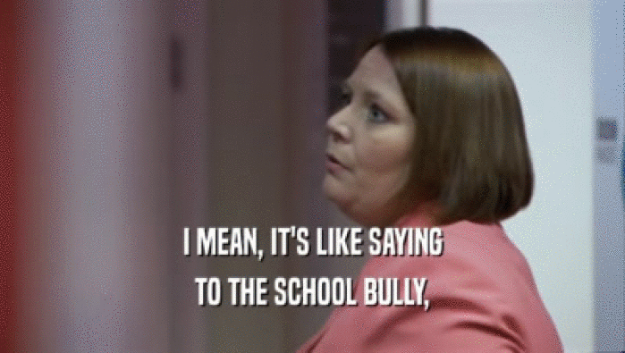 I MEAN, IT'S LIKE SAYING TO THE SCHOOL BULLY, 