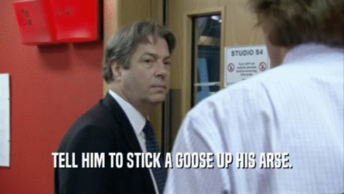 TELL HIM TO STICK A GOOSE UP HIS ARSE.  