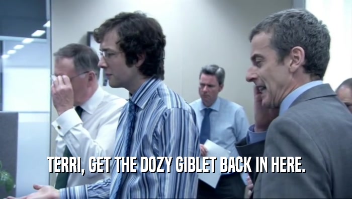 TERRI, GET THE DOZY GIBLET BACK IN HERE.  