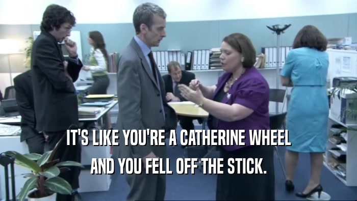 IT'S LIKE YOU'RE A CATHERINE WHEEL AND YOU FELL OFF THE STICK. 