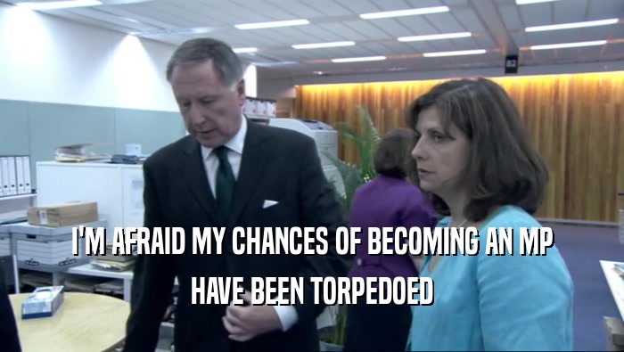 I'M AFRAID MY CHANCES OF BECOMING AN MP HAVE BEEN TORPEDOED 