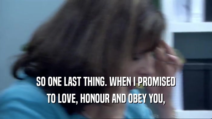 SO ONE LAST THING. WHEN I PROMISED TO LOVE, HONOUR AND OBEY YOU, 