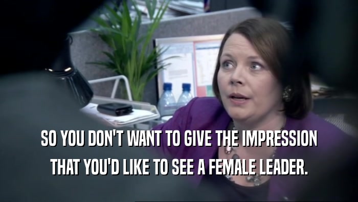 SO YOU DON'T WANT TO GIVE THE IMPRESSION THAT YOU'D LIKE TO SEE A FEMALE LEADER. 