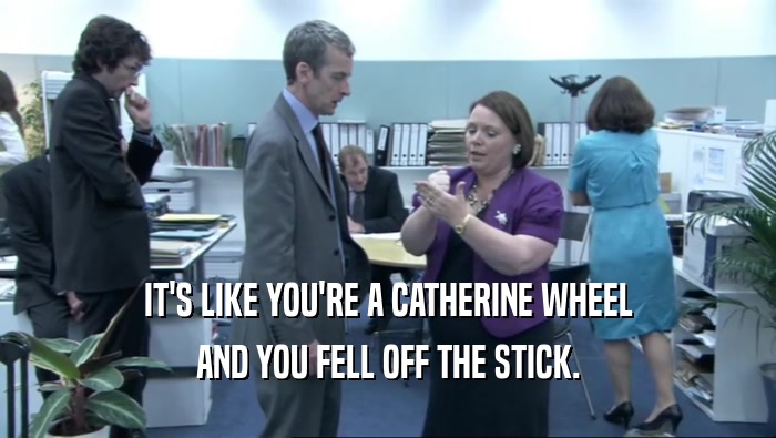 IT'S LIKE YOU'RE A CATHERINE WHEEL AND YOU FELL OFF THE STICK. 