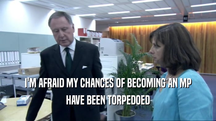 I'M AFRAID MY CHANCES OF BECOMING AN MP HAVE BEEN TORPEDOED 