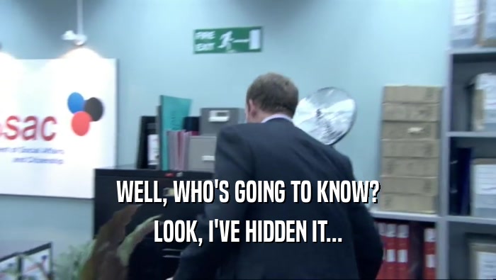 WELL, WHO'S GOING TO KNOW? LOOK, I'VE HIDDEN IT... 
