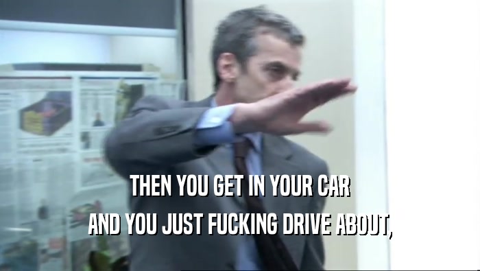 THEN YOU GET IN YOUR CAR
 AND YOU JUST FUCKING DRIVE ABOUT,
 