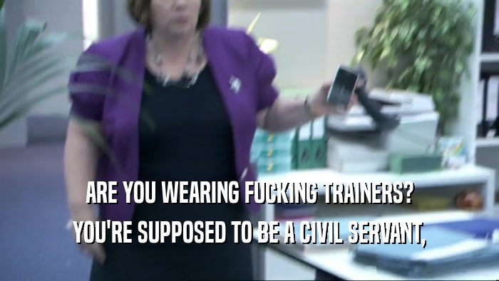 ARE YOU WEARING FUCKING TRAINERS?
 YOU'RE SUPPOSED TO BE A CIVIL SERVANT,
 