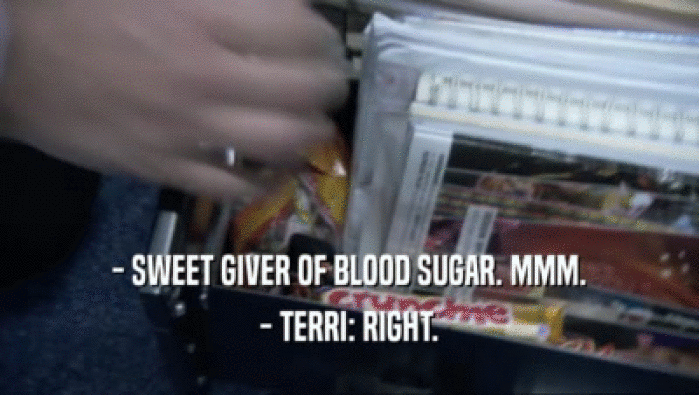 - SWEET GIVER OF BLOOD SUGAR. MMM. - TERRI: RIGHT. 