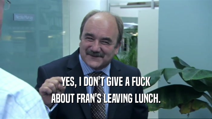 YES, I DON'T GIVE A FUCK ABOUT FRAN'S LEAVING LUNCH. 