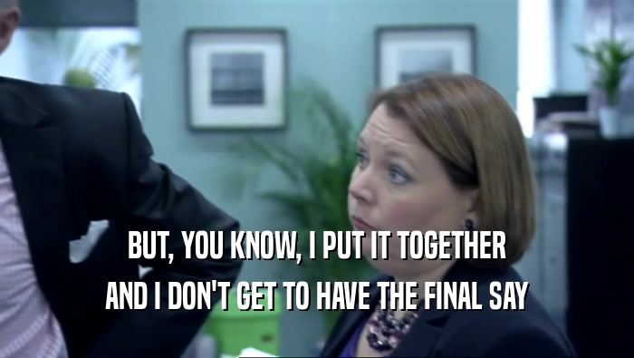 BUT, YOU KNOW, I PUT IT TOGETHER AND I DON'T GET TO HAVE THE FINAL SAY 