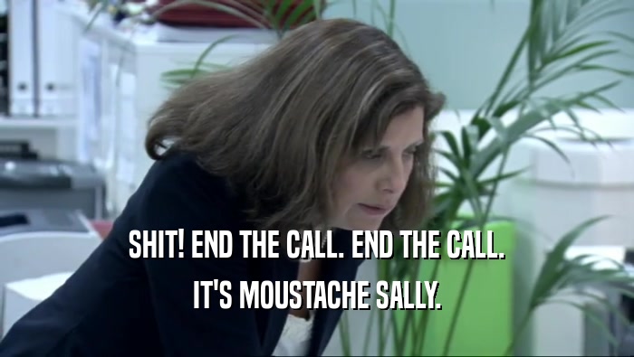 SHIT! END THE CALL. END THE CALL. IT'S MOUSTACHE SALLY. 
