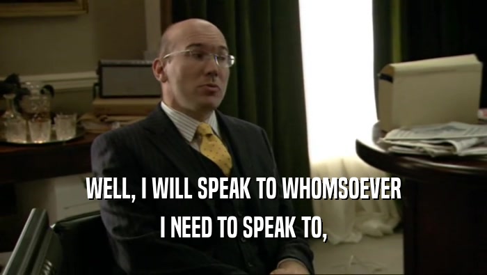 WELL, I WILL SPEAK TO WHOMSOEVER I NEED TO SPEAK TO, 