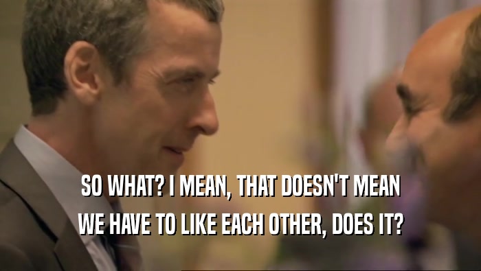 SO WHAT? I MEAN, THAT DOESN'T MEAN WE HAVE TO LIKE EACH OTHER, DOES IT? 