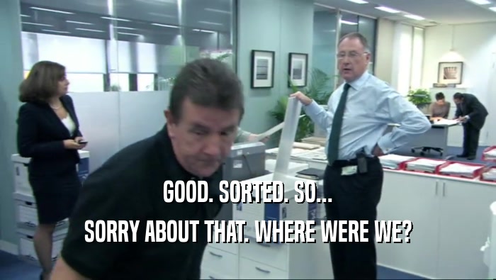 GOOD. SORTED. SO... SORRY ABOUT THAT. WHERE WERE WE? 