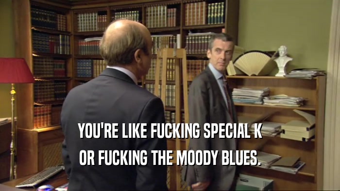 YOU'RE LIKE FUCKING SPECIAL K OR FUCKING THE MOODY BLUES. 