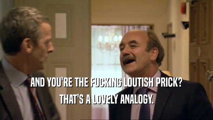 AND YOU'RE THE FUCKING LOUTISH PRICK? THAT'S A LOVELY ANALOGY. 