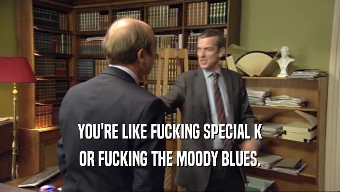 YOU'RE LIKE FUCKING SPECIAL K OR FUCKING THE MOODY BLUES. 