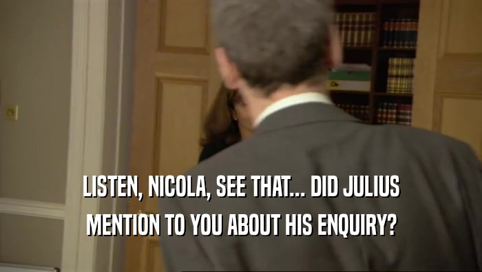 LISTEN, NICOLA, SEE THAT... DID JULIUS MENTION TO YOU ABOUT HIS ENQUIRY? 
