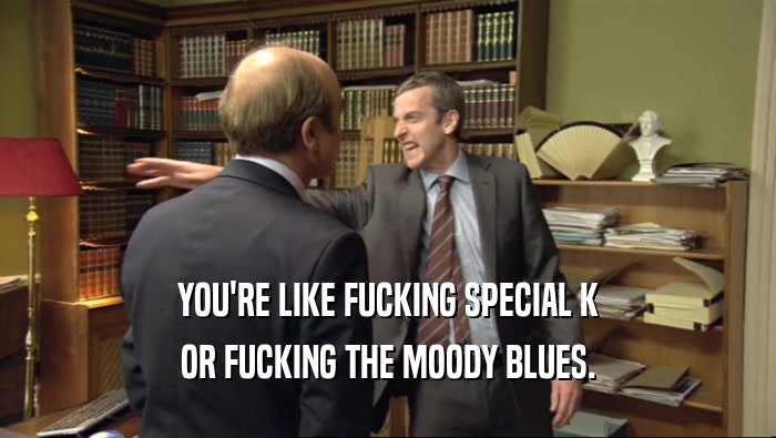 YOU'RE LIKE FUCKING SPECIAL K OR FUCKING THE MOODY BLUES. 