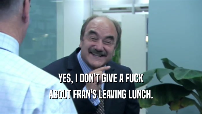 YES, I DON'T GIVE A FUCK ABOUT FRAN'S LEAVING LUNCH. 
