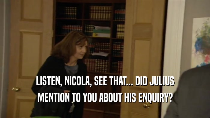 LISTEN, NICOLA, SEE THAT... DID JULIUS MENTION TO YOU ABOUT HIS ENQUIRY? 