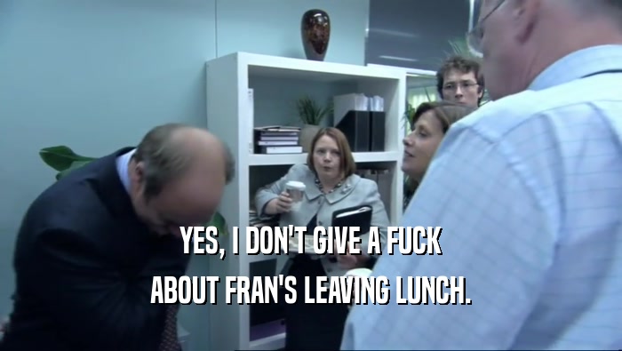 YES, I DON'T GIVE A FUCK ABOUT FRAN'S LEAVING LUNCH. 