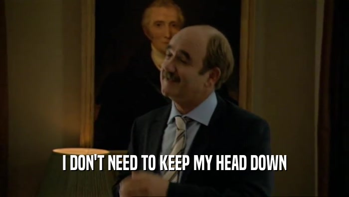 I DON'T NEED TO KEEP MY HEAD DOWN  