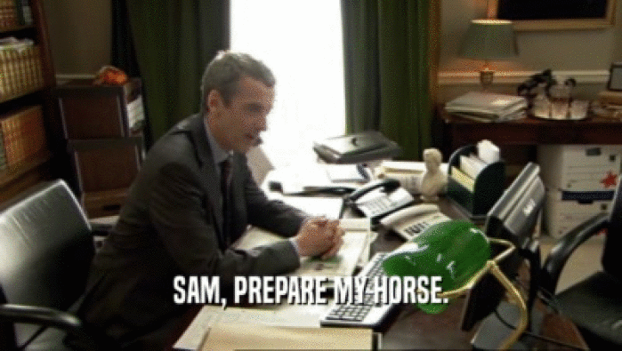SAM, PREPARE MY HORSE.
  