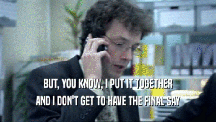 BUT, YOU KNOW, I PUT IT TOGETHER AND I DON'T GET TO HAVE THE FINAL SAY 