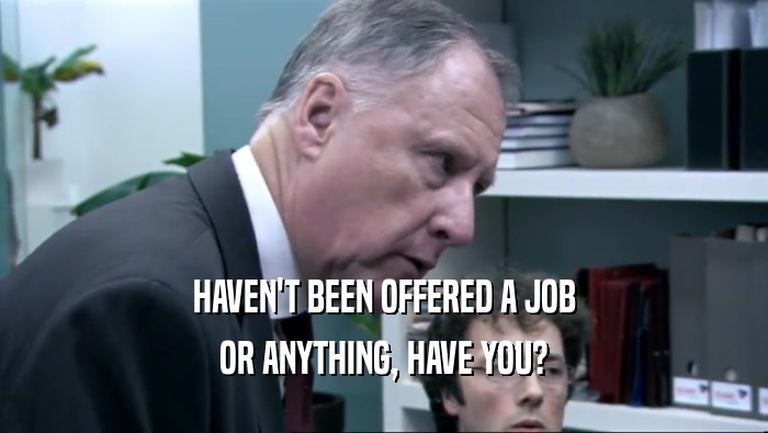 HAVEN'T BEEN OFFERED A JOB OR ANYTHING, HAVE YOU? 