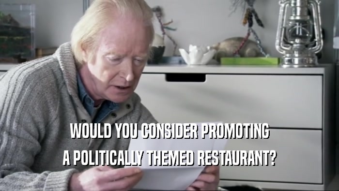 WOULD YOU CONSIDER PROMOTING A POLITICALLY THEMED RESTAURANT? 