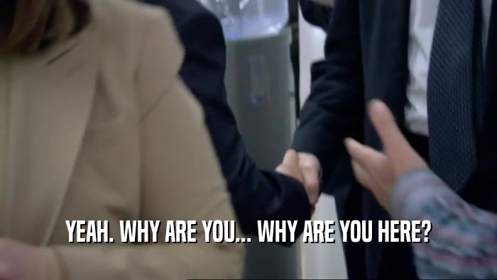 YEAH. WHY ARE YOU... WHY ARE YOU HERE?  
