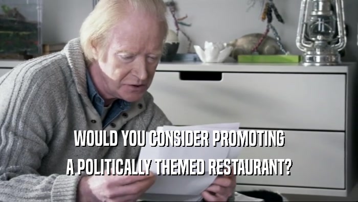 WOULD YOU CONSIDER PROMOTING A POLITICALLY THEMED RESTAURANT? 